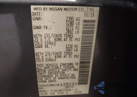 2018 Nissan Murano Platinum из США, поврежденный, VIN 5N1AZ2MH2JN129735